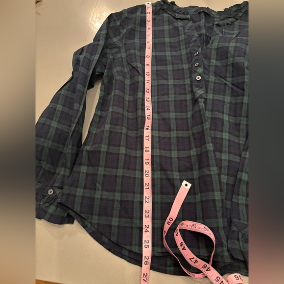 Talbots Green and Blue Plaid Blouse Size XL - Picture 7 of 7